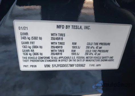 2021 Tesla Model Y Long Range Dual Motor All-Wheel Drive from USA, damaged, VIN 5YJYGDEE7MF109962